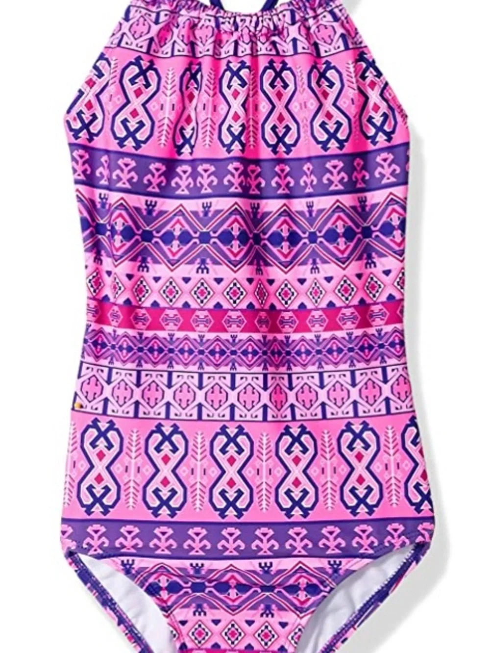 Kanu Surf Girls' Pink & Purple Patterned Halter One-Piece Swimsuit